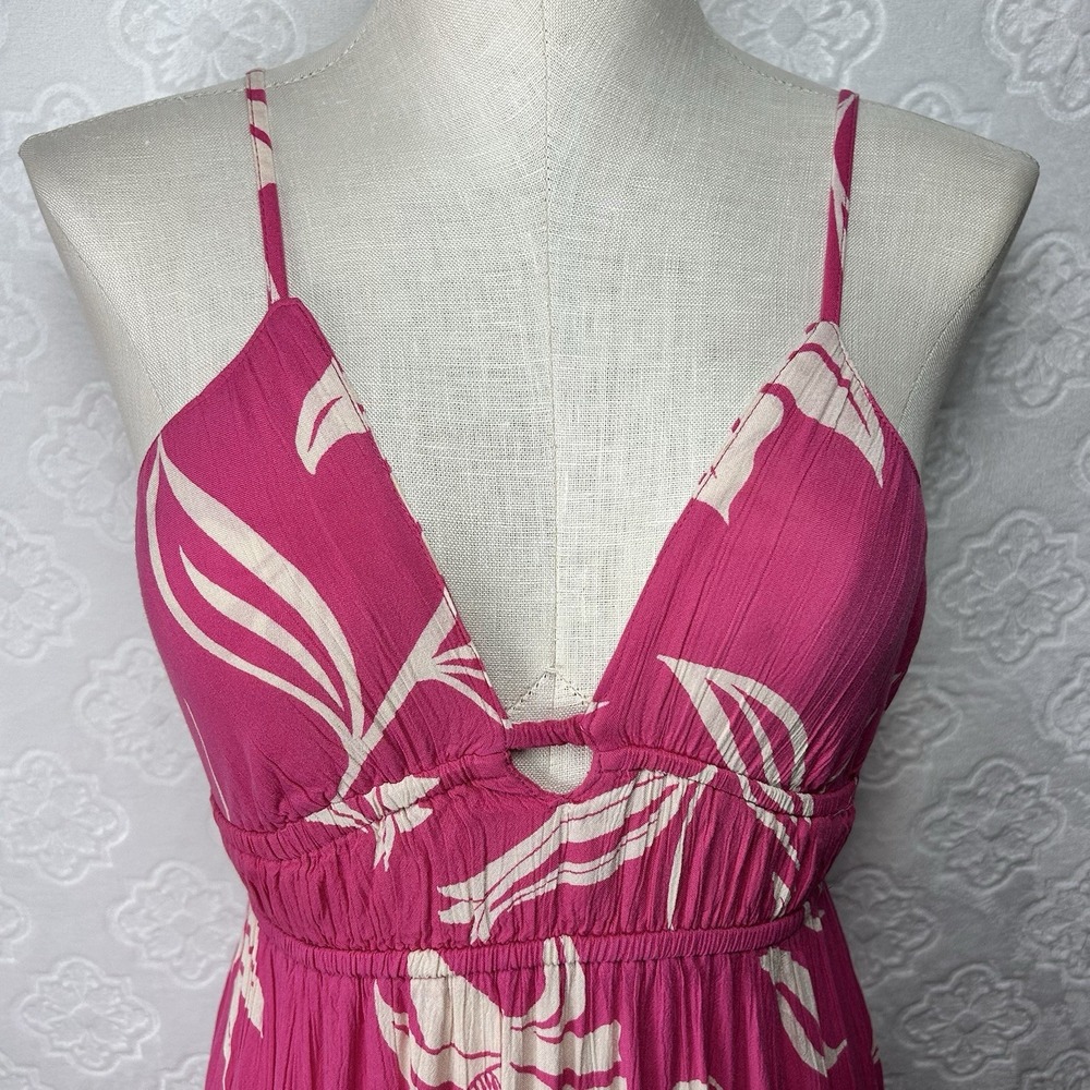 Angie Floral Drop Waist Maxi Dress Womens M Pink Boho Tiered Sleeveless Sundress